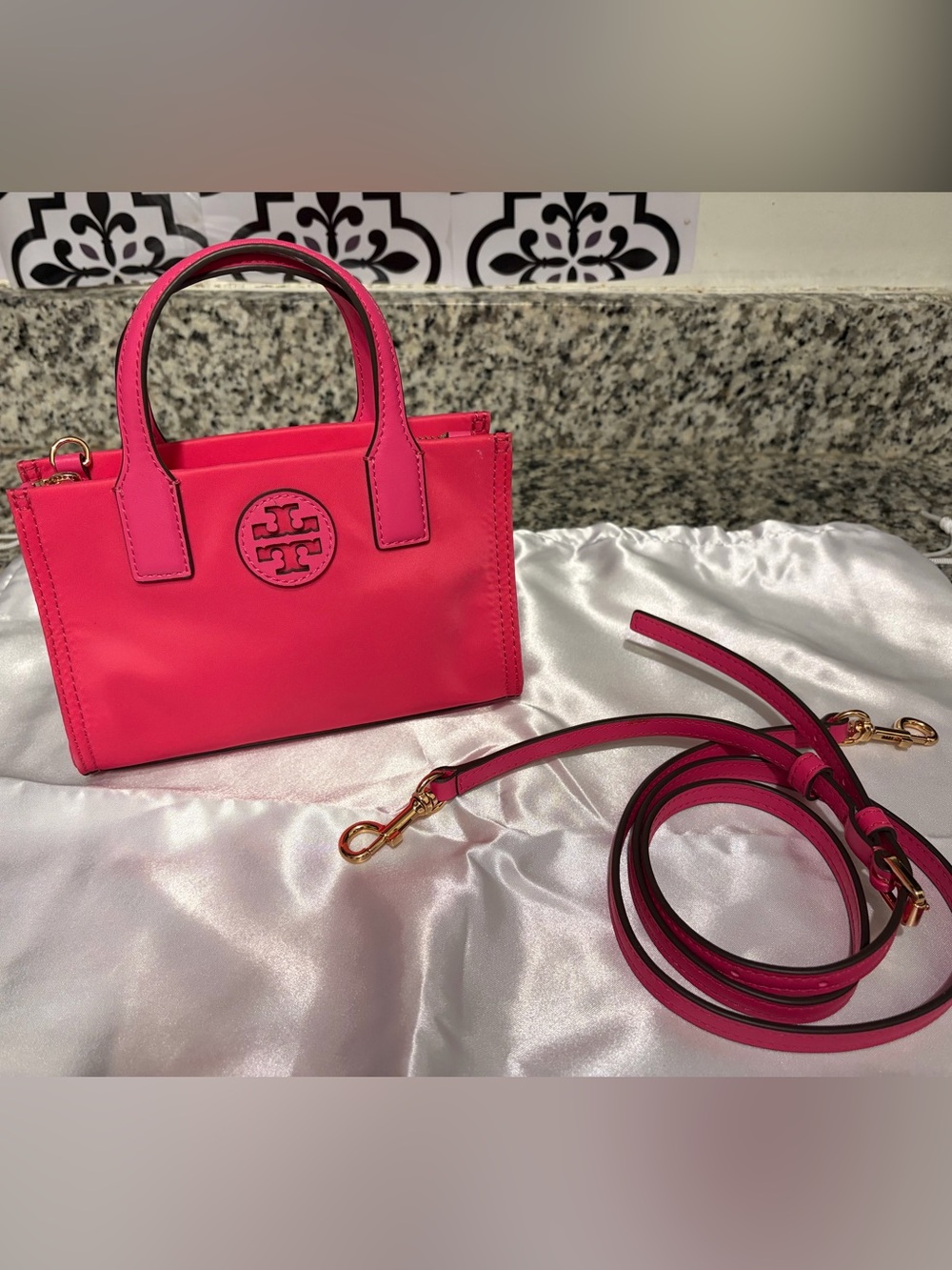 Tory Burch Hot Pink Mini Tote with Detachable Strap